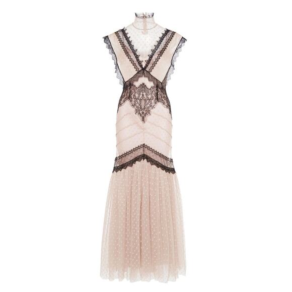 $1675 NEW NATASHA ZINKO NUDE LACE TULLE MAXI EVENING POLKA DOT PARTY DRESS - Picture 7 of 9